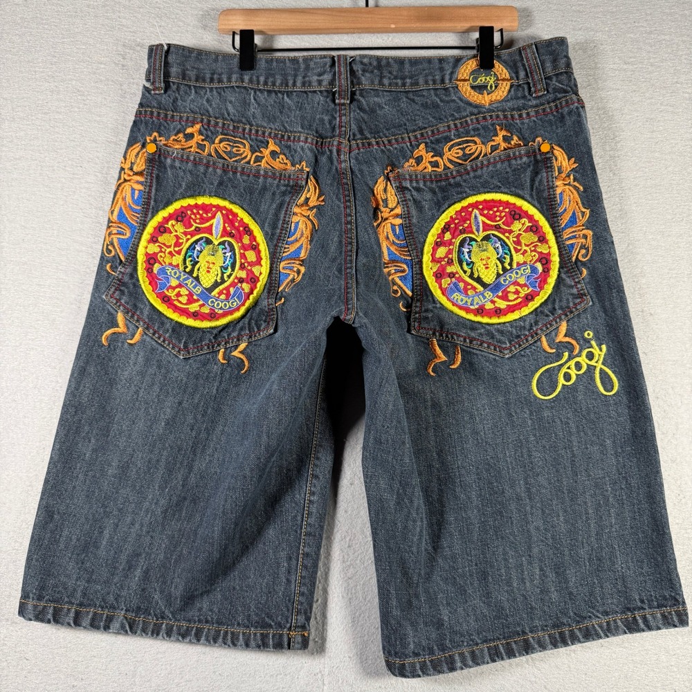 Coogi Jeans Mens Embroidered Royale Patch Denim Shorts Dark Wash Blue 39W 14L